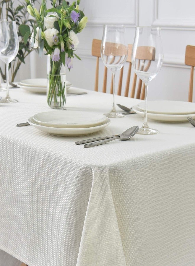 maxmill Textured Rectangle Tablecloth Water Resistant Wrinkle Free Spill-Proof, Soft Jacquard Table Cloth for Buffet Banquet Parties Event Holiday Dinner, Indoor and Outdoor Use, 60 x 84 Inch Ivory - Image 2